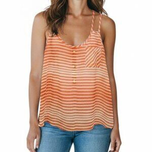 Pinky Orange & White Striped Pocket Tank